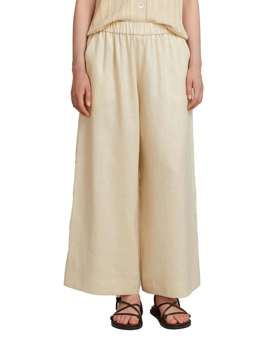 PANTALONI PALAZZO CON ELASTICO IN VITA DONNA BEIGE