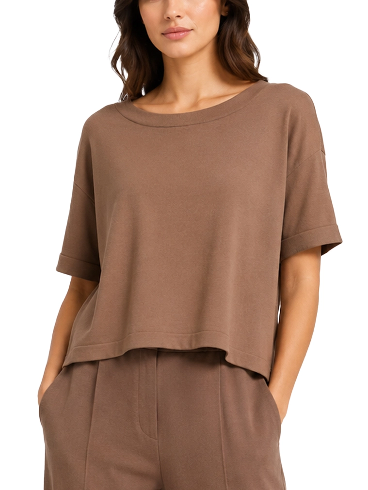T-SHIRT MANICA CORTA IN VISCOSA VESTIBILITÀ AMPIA DONNA MARRONE