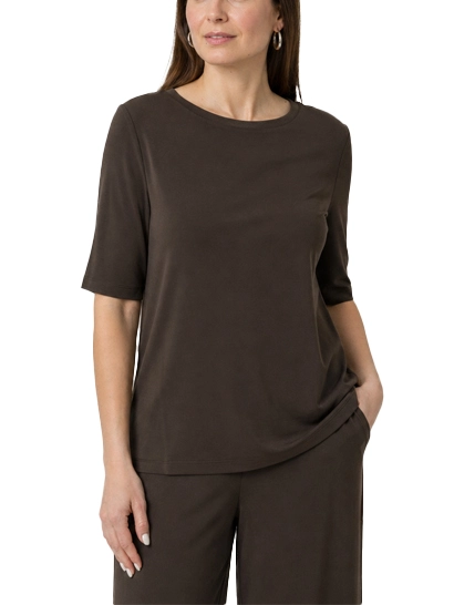 BLUSA MANICA CORTA IN JERSEY DI VISCOSA CON TAGLIO BOXY DONNA MARRONE