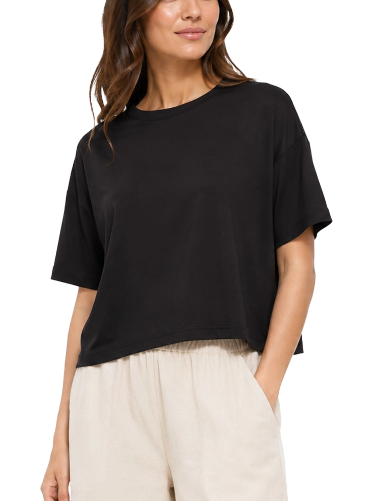 BLUSA MANICA CORTA IN JERSEY DI VISCOSA CON TAGLIO BOXY DONNA NERO