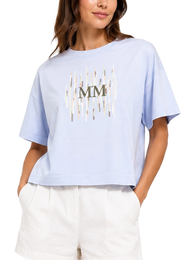 TOP CROP CON MANICHE CORE E LOGO FRONTALE DONNA AZZURRO