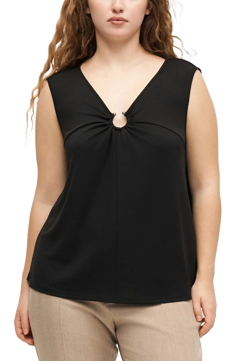 TOP SMANICATO CON ANELLO METALLICO DECORATIVO DONNA NERO