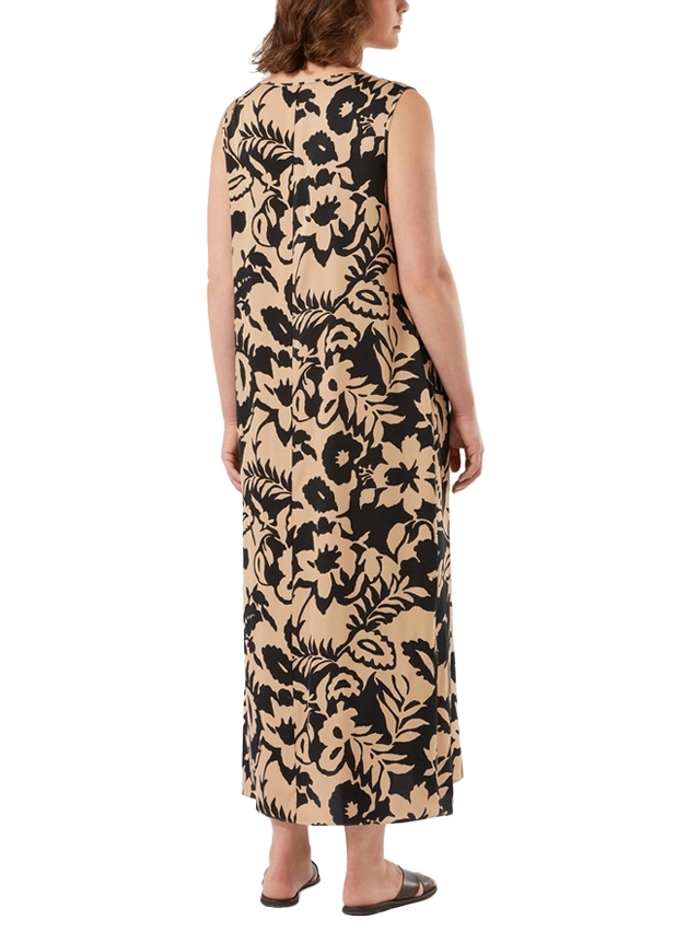 VESTITO LUNGO IN RASO DI VISCOSA CON STAMPA ALL OVER DONNA BEIGE