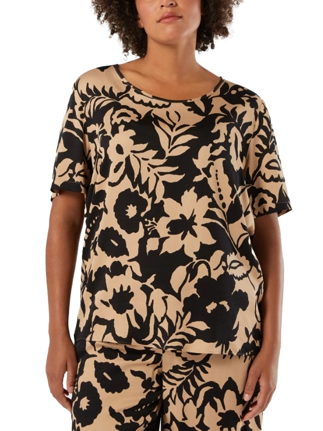 BLUSA IN RASO DI VISCOSA CON STAMPA DONNA BEIGE