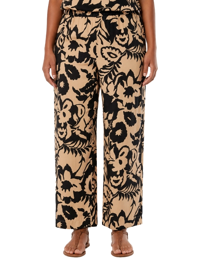 PANTALONI PALAZZO IN VISCOSA CON STAMPA ALL OVER DONNA BEIGE
