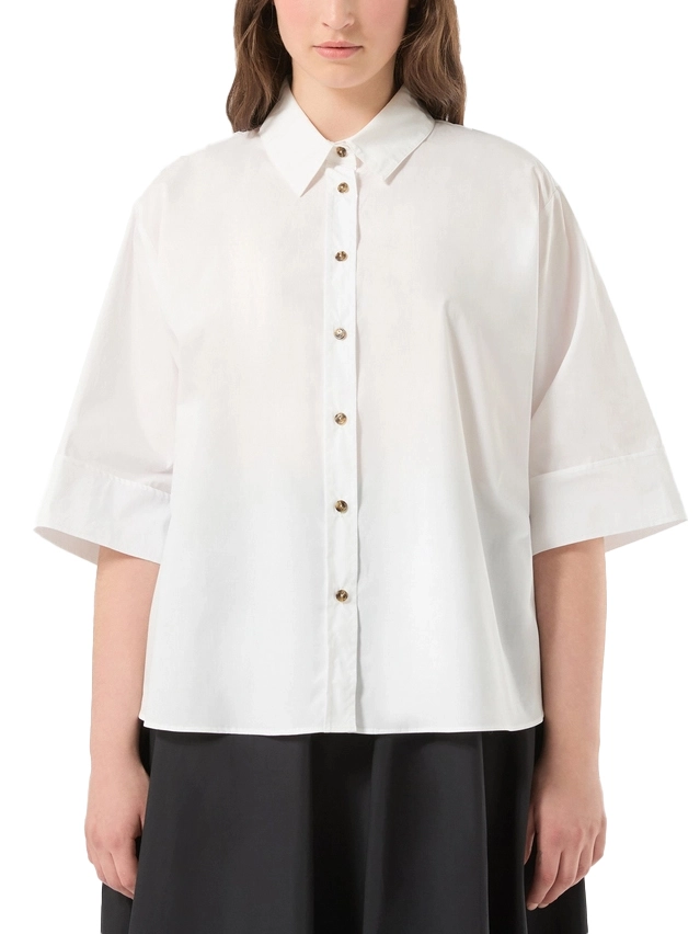 CAMICIA MANICA CORTA IN COTONE LINEA BOXY DONNA BIANCO