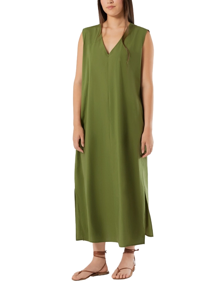 VESTITO CORTO CON SCOLLO A V E SPACCHI LATERALI DONNA VERDE