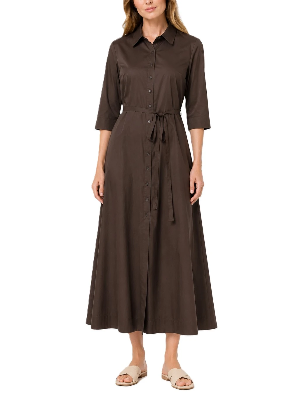 VESTITO CHEMISIER CON CINTURA IN VITA DONNA MARRONE