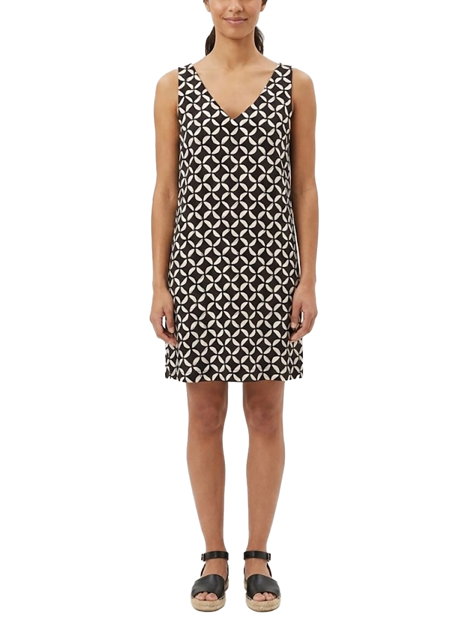 VESTITO CORTO SMANICATO CON SCOLLO A V E STAMPA ALL OVER DONNA MARRONE