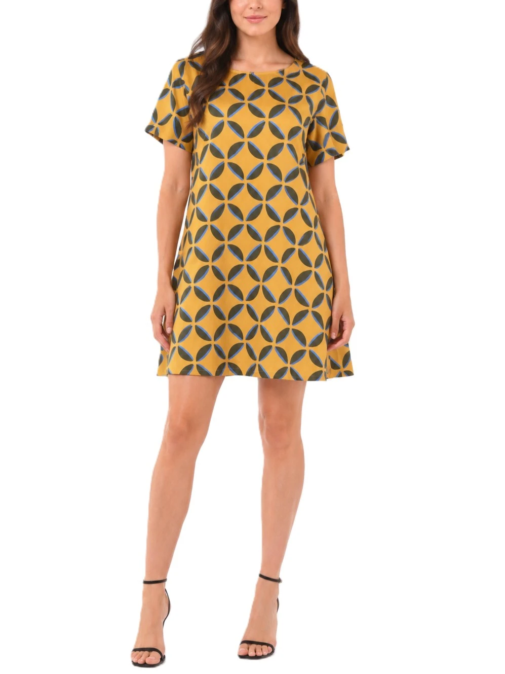 VESTITO CORTO IN POPELINE STAMPATO DONNA GIALLO