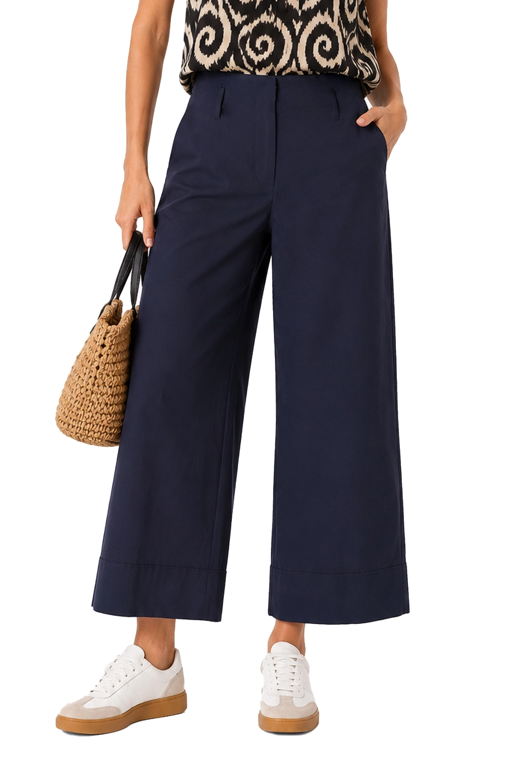 PANTALONI CROPPED IN COTONE STRETCH CON PASSANTI DONNA BLU