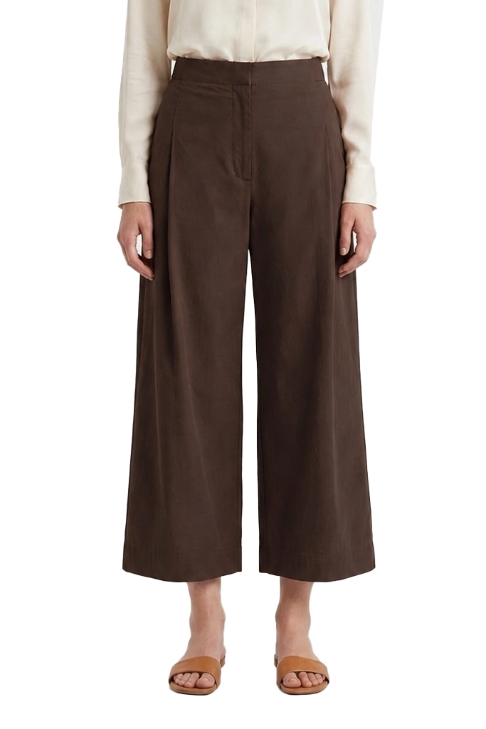 PANTALONI CROPPED IN COTONE STRETCH CON PASSANTI DONNA MARRONE