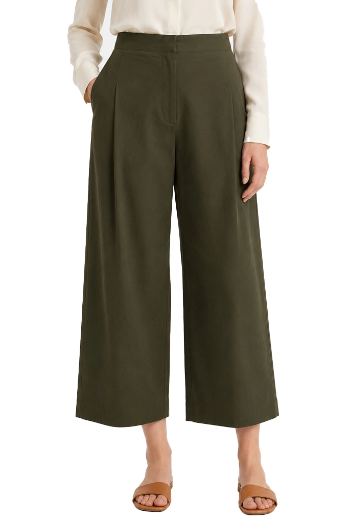 PANTALONI CROPPED IN COTONE STRETCH CON PASSANTI DONNA VERDE