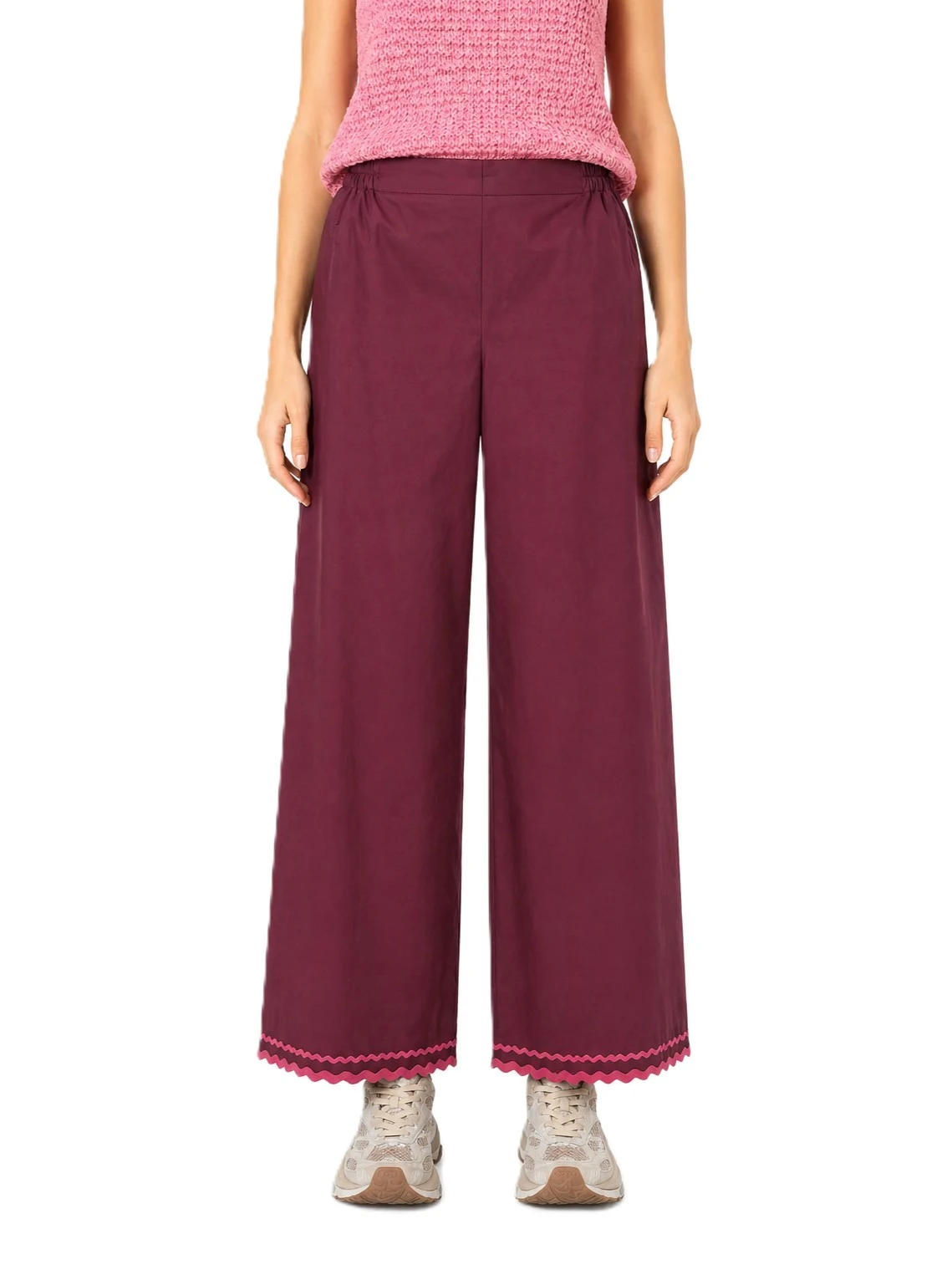 PANTALONE CROPPED IN POPELINE DI COTONE CON ORLO DECORATO DONNA VIOLA