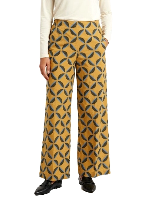 PANTALONE PALAZZO CON ELASTICO IN VITA STAMPA GEOMETRICA DONNA AVORIO