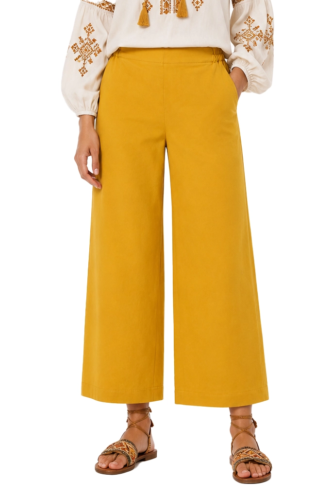 PANTALONI PALAZZO IN POPELINE DI COTONE CON ELASTICO IN VITA DONNA AVORIO