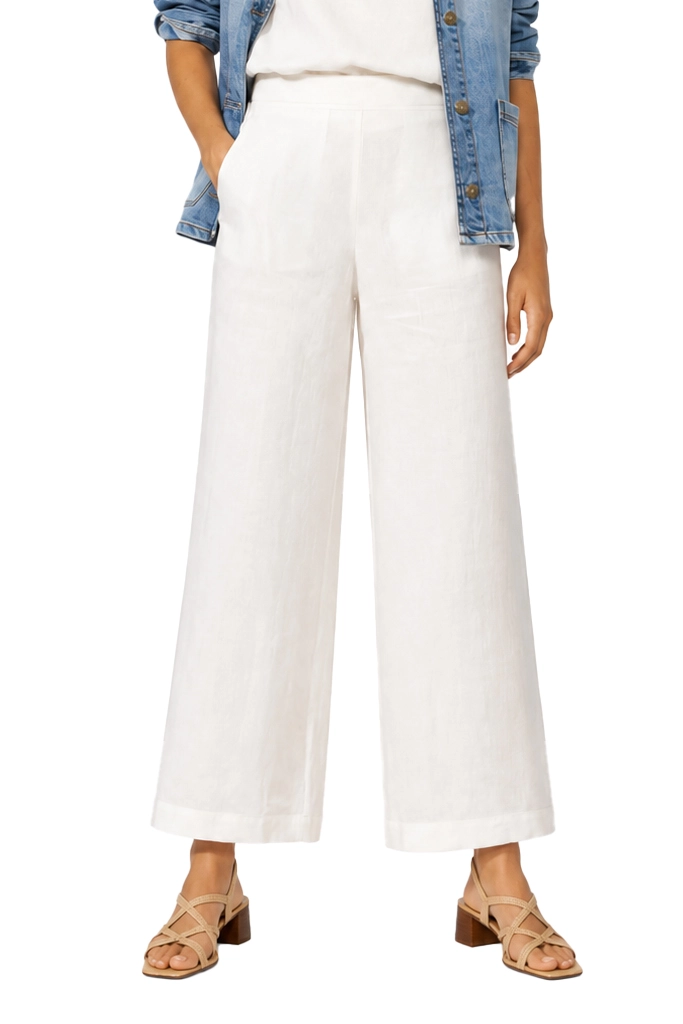 PANTALONI PALAZZO IN LINO CON ELASTICO POSTERIORE DONNA BIANCO