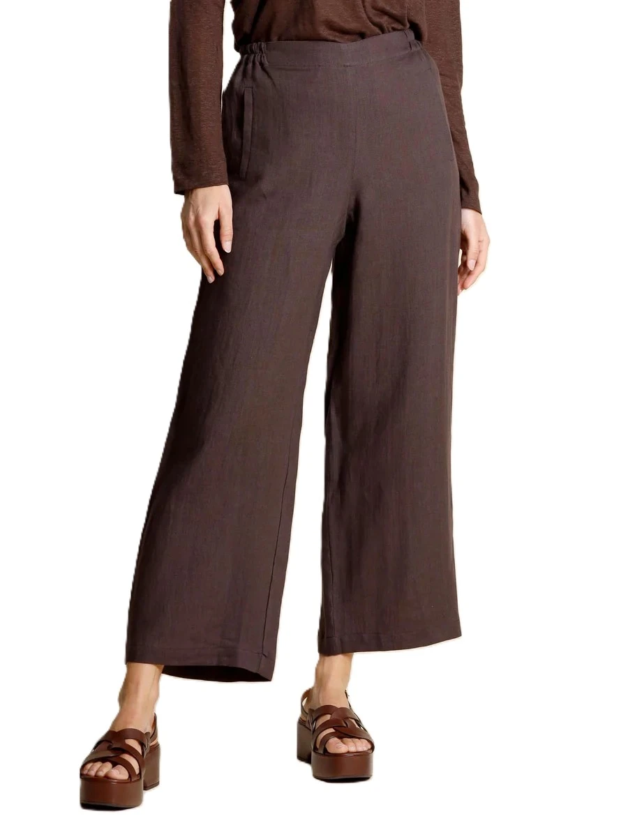 PANTALONI PALAZZO IN LINO CON ELASTICO POSTERIORE DONNA MARRONE