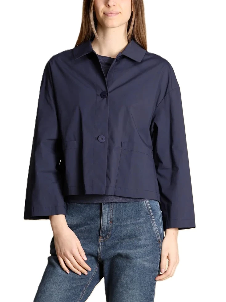 GIACCA CORTA IN COTONE STRETCH MODELLO BOXY DONNA BLU