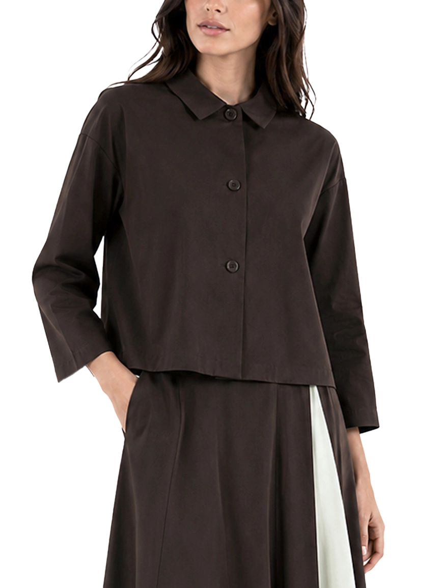 GIACCA CORTA IN COTONE STRETCH MODELLO BOXY DONNA MARRONE