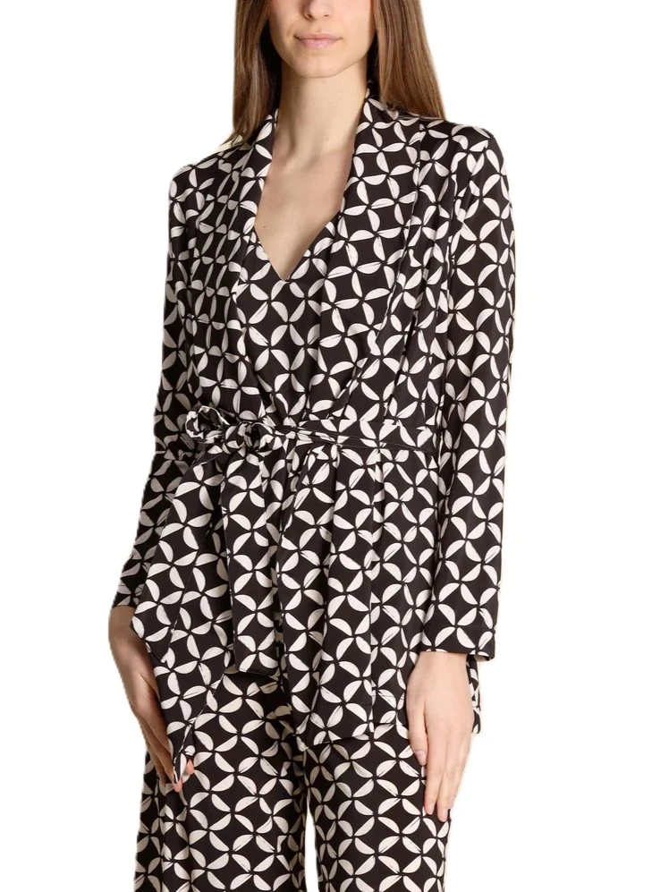 GIACCA IN JERSEY CON FUSCIACCA IN VITA E STAMPA DONNA MARRONE