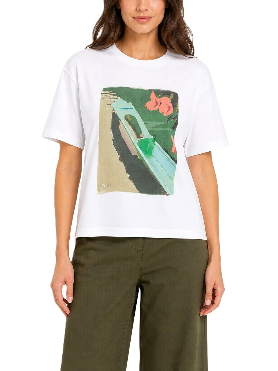 TOP IN JERSEY MANICA CORTA CON STAMPA KUCHING DONNA BIANCO