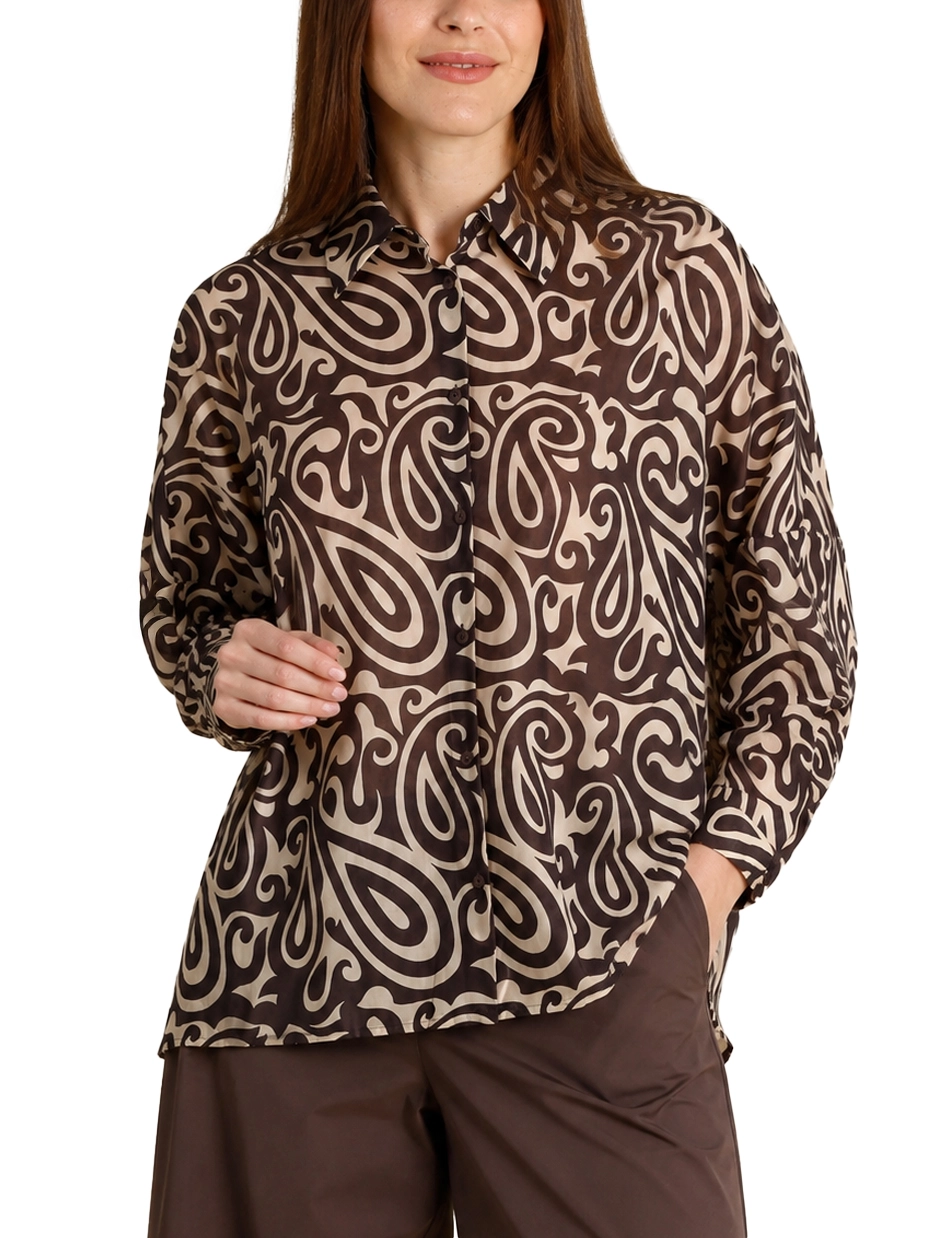 CAMICIA KIMONO IN VOILE STAMPATO DONNA MARRONE