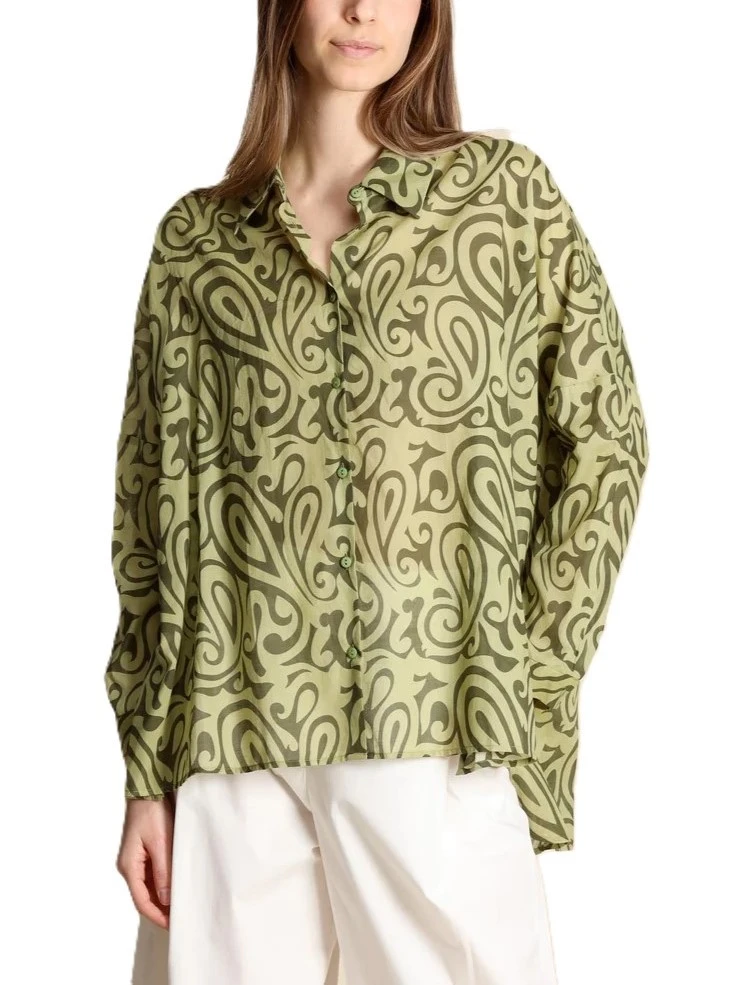 CAMICIA IN VOILE CON STAMPA DI COLLEZIONE DONNA VERDE