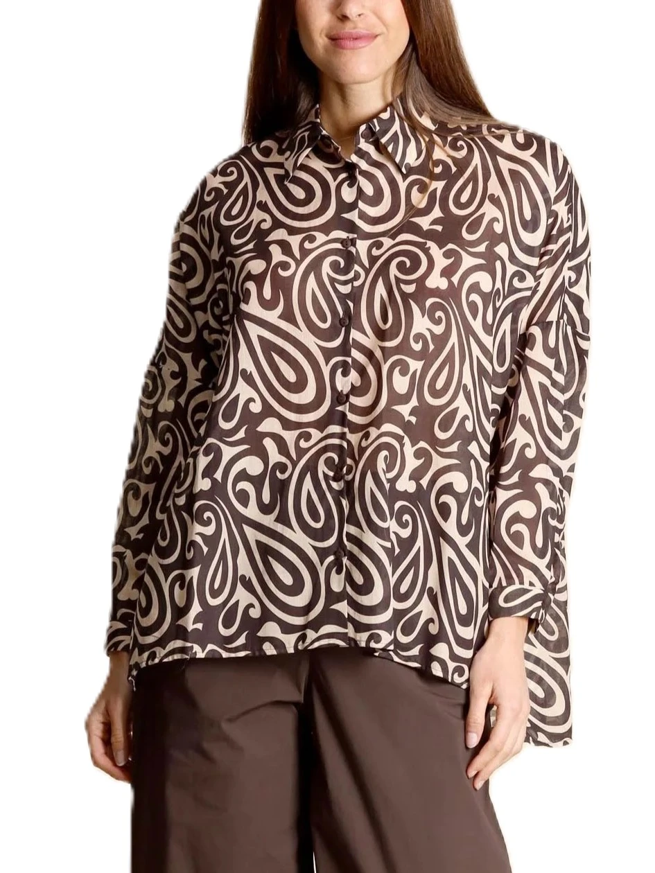 CAMICIA IN VOILE CON STAMPA DI COLLEZIONE DONNA MARRONE