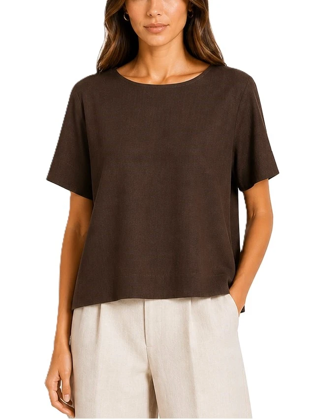 BLUSA IN LINO VESTIBILITA' AMPIA DONNA MARRONE