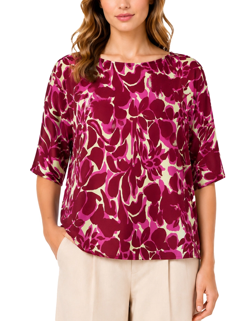 BLUSA MANICA KIMONO IN SETA STAMPATA DONNA VIOLA