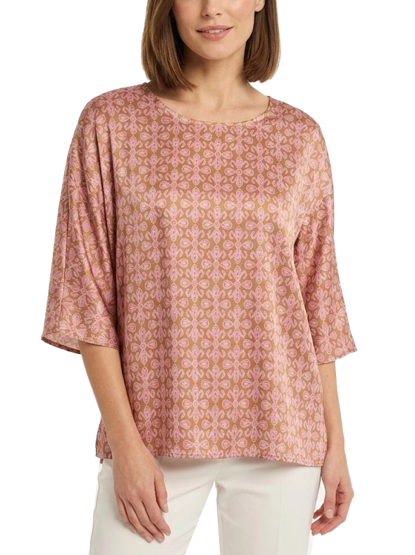 BLUSA MANICA KIMONO IN SETA STAMPATA DONNA ROSA