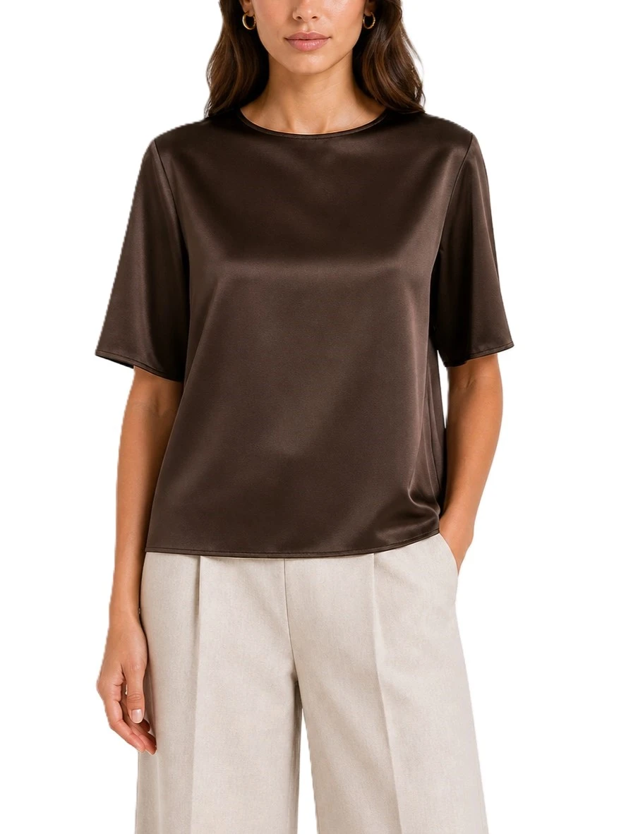 BLUSA  IN RASO VESTIBILITA' CONFORTEVOLE DONNA MARRONE