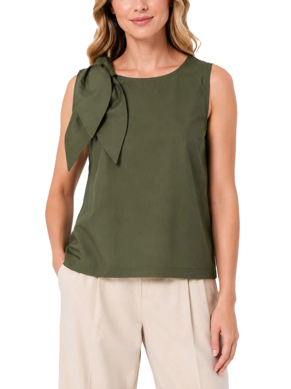 TOP IN POPELINE CON FIOCCO SPALLA DONNA VERDE