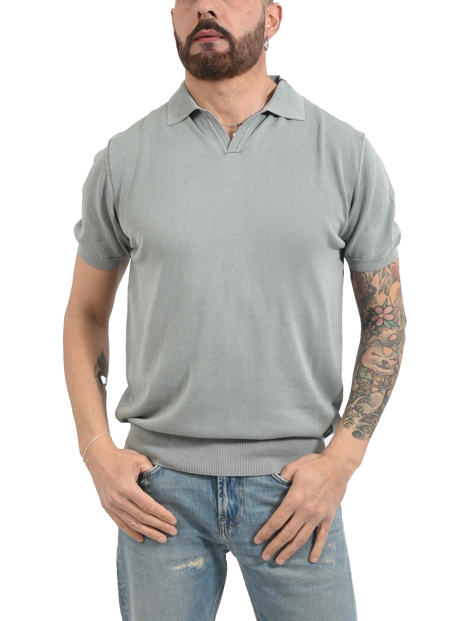 POLO MANICA CORTA  IN COTNE CON PATCH LATERALE UOMO GRIGIO
