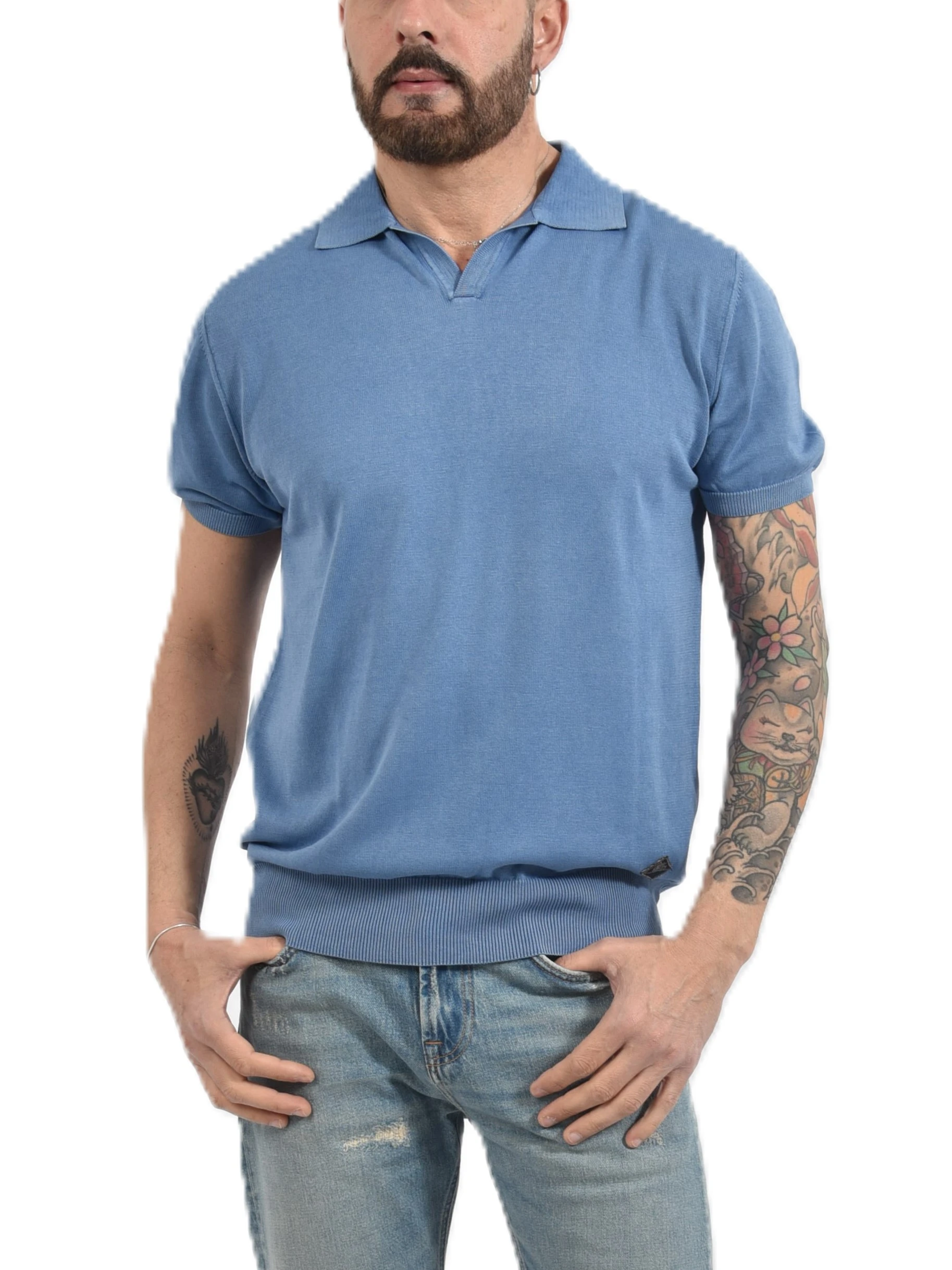 POLO MANICA CORTA  IN COTNE CON PATCH LATERALE UOMO BLU