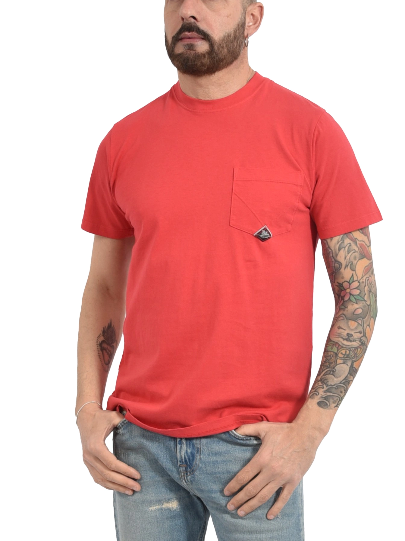 T-SHIRT MANICA CORTA IN JERSEY DI COTONE CON TASCA PIATTA UOMO ROSSO