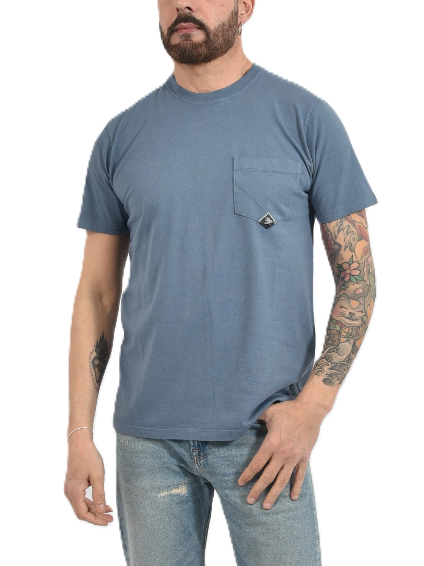 T-SHIRT MANICA CORTA IN JERSEY DI COTONE CON TASCA PIATTA UOMO BLU