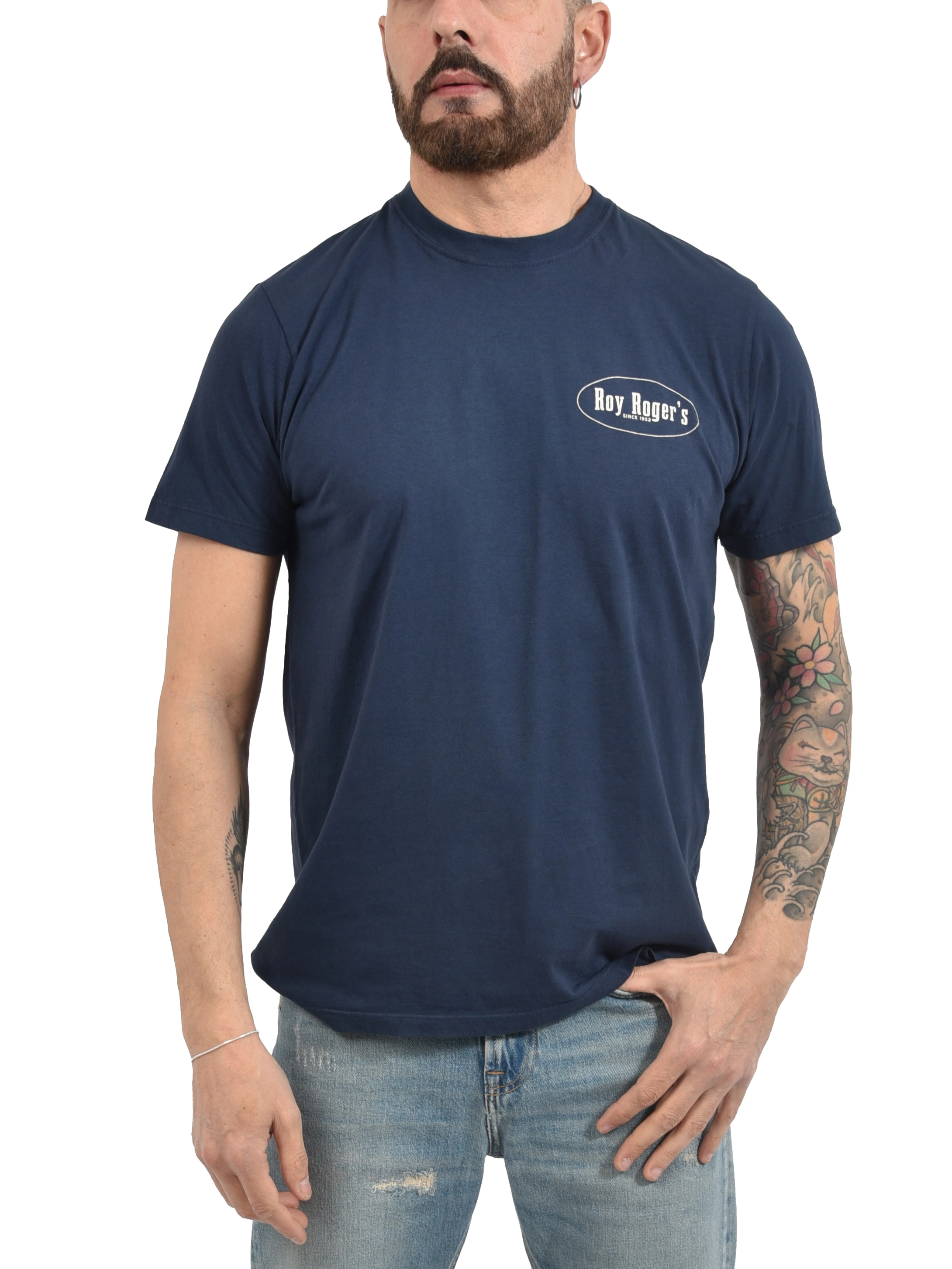 T-SHIRT MANICA CORTA CON STAMPA HERITAGE UOMO BLU