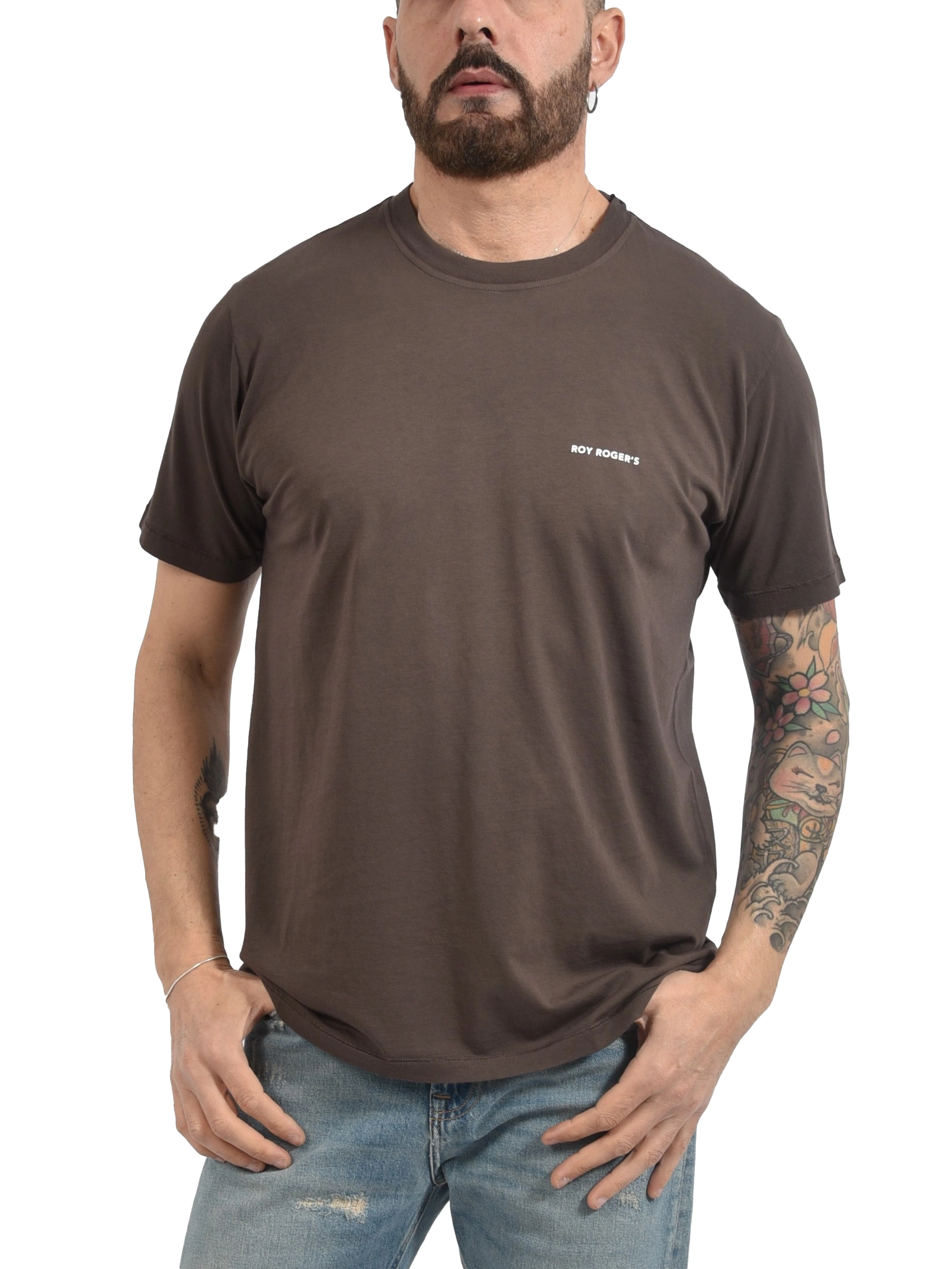 T-SHIRT MANICA CORTA IN JERSEY DI SUPIMA UOMO MARRONE