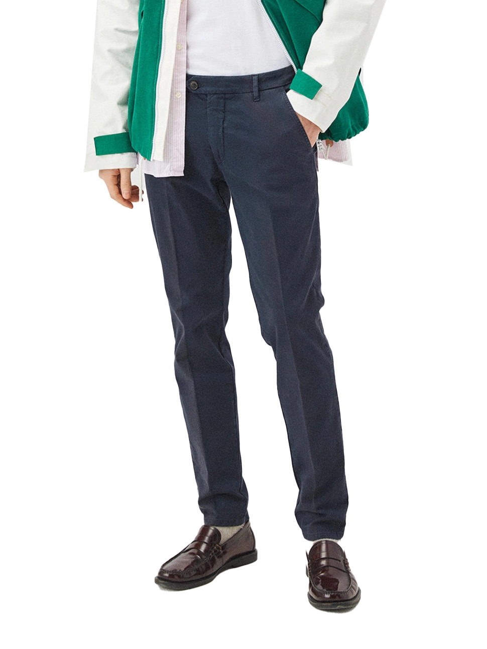 PANTALONE CHINO IN GARBADINA DI COTONE STRETCH UOMO BLU