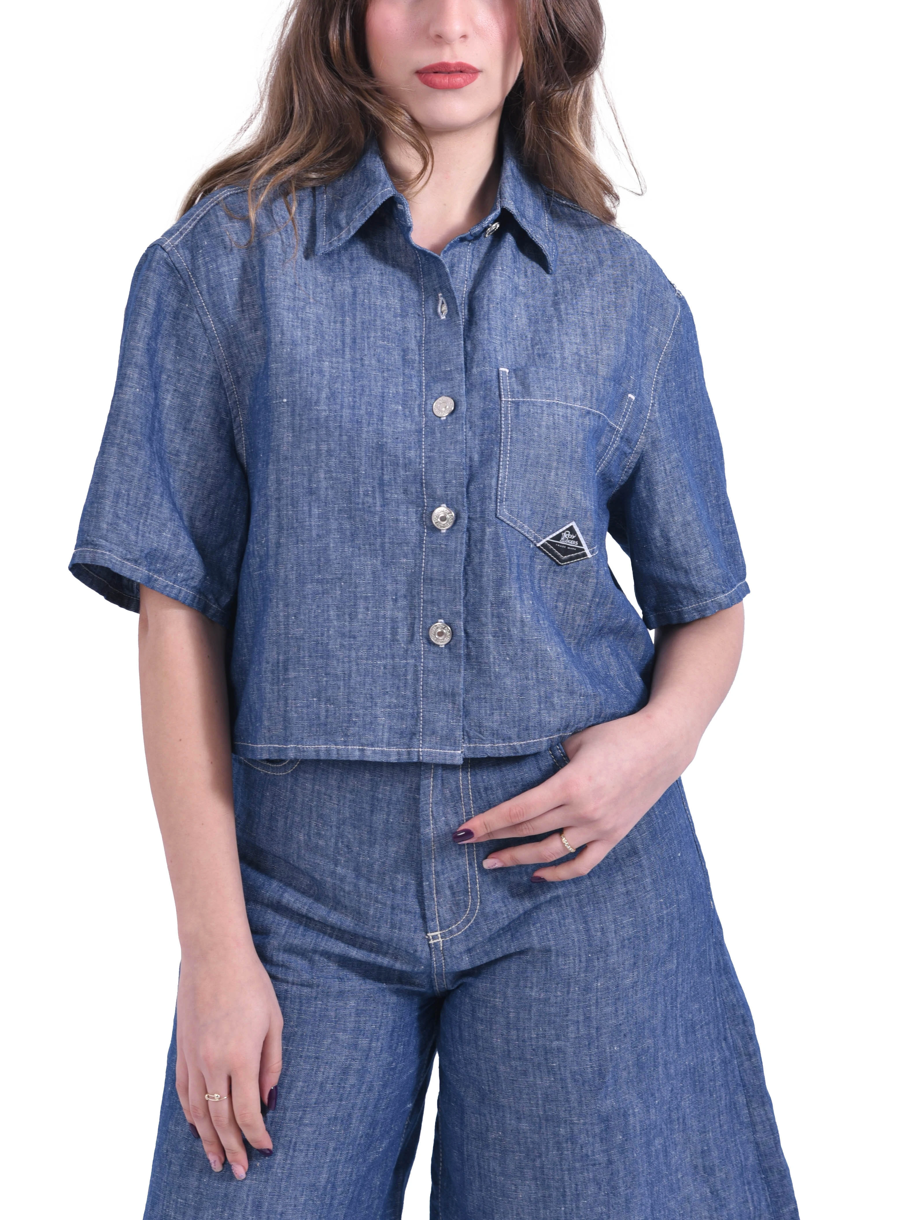 CAMICIA MANICA CORTA CON TASCA FRONTALE DONNA BLU