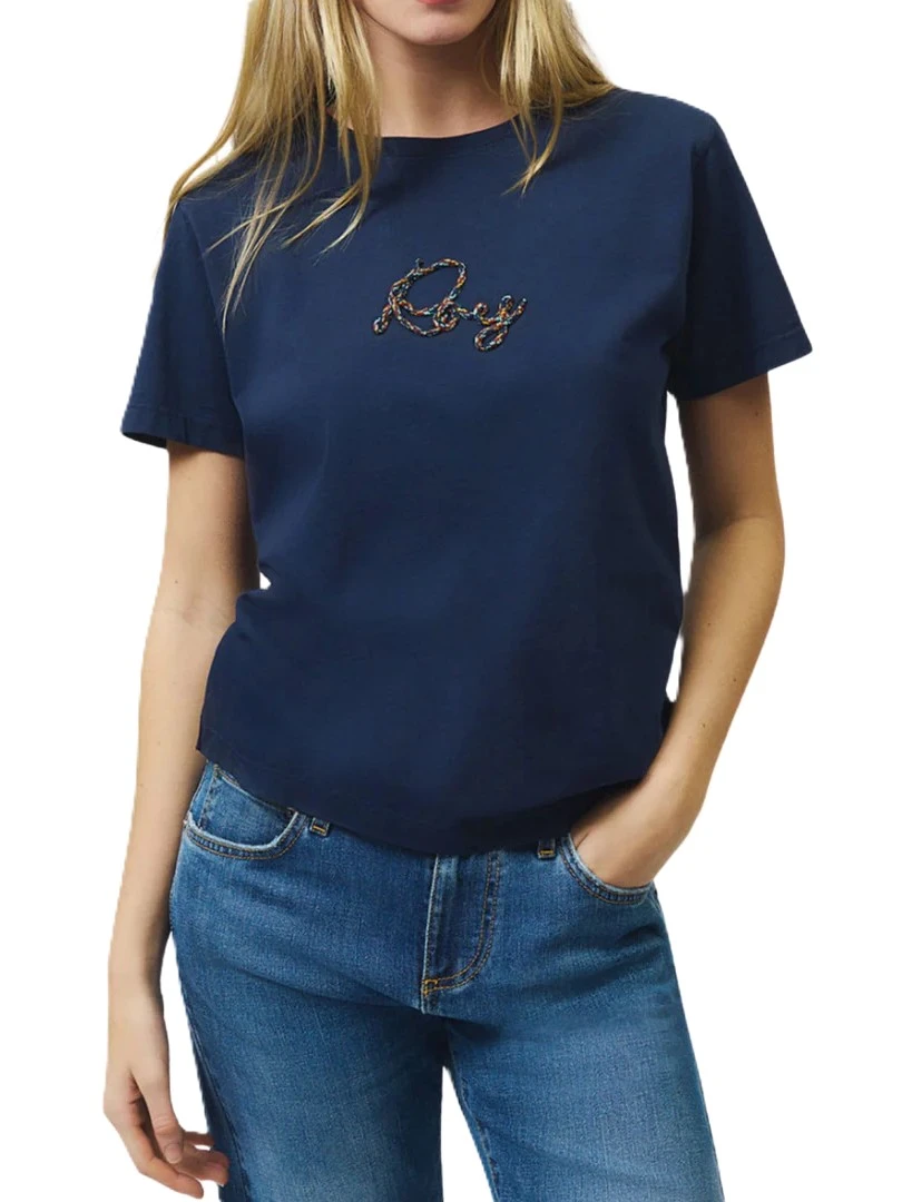 T-SHIRT MANICA CORTA CON LOGO MULTICOLOR RICAMATO DONNA BLU