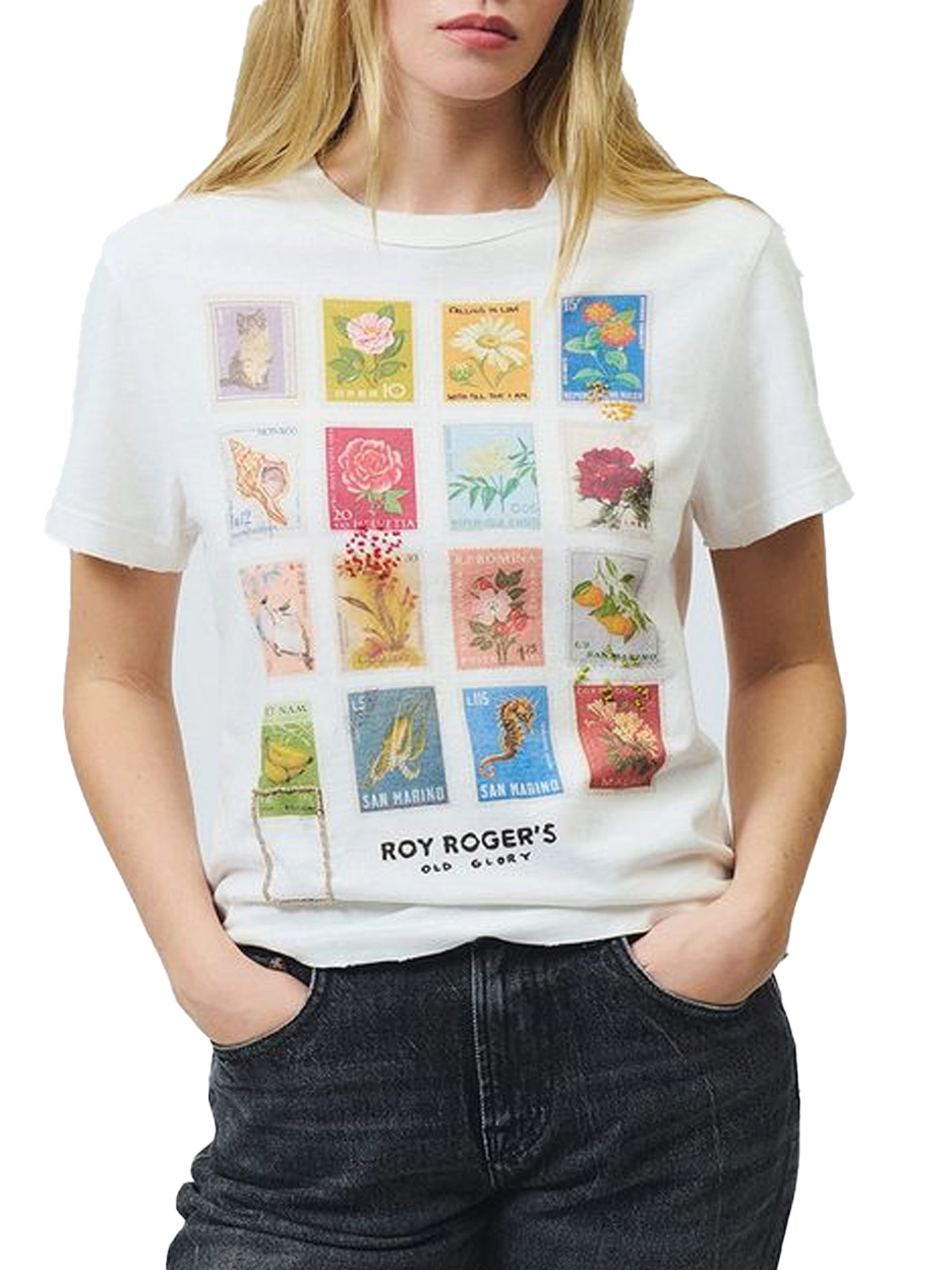 T-SHIRT MANICA CORTA IN COTONE CON STAMPA VINTAGE DONNA BIANCO