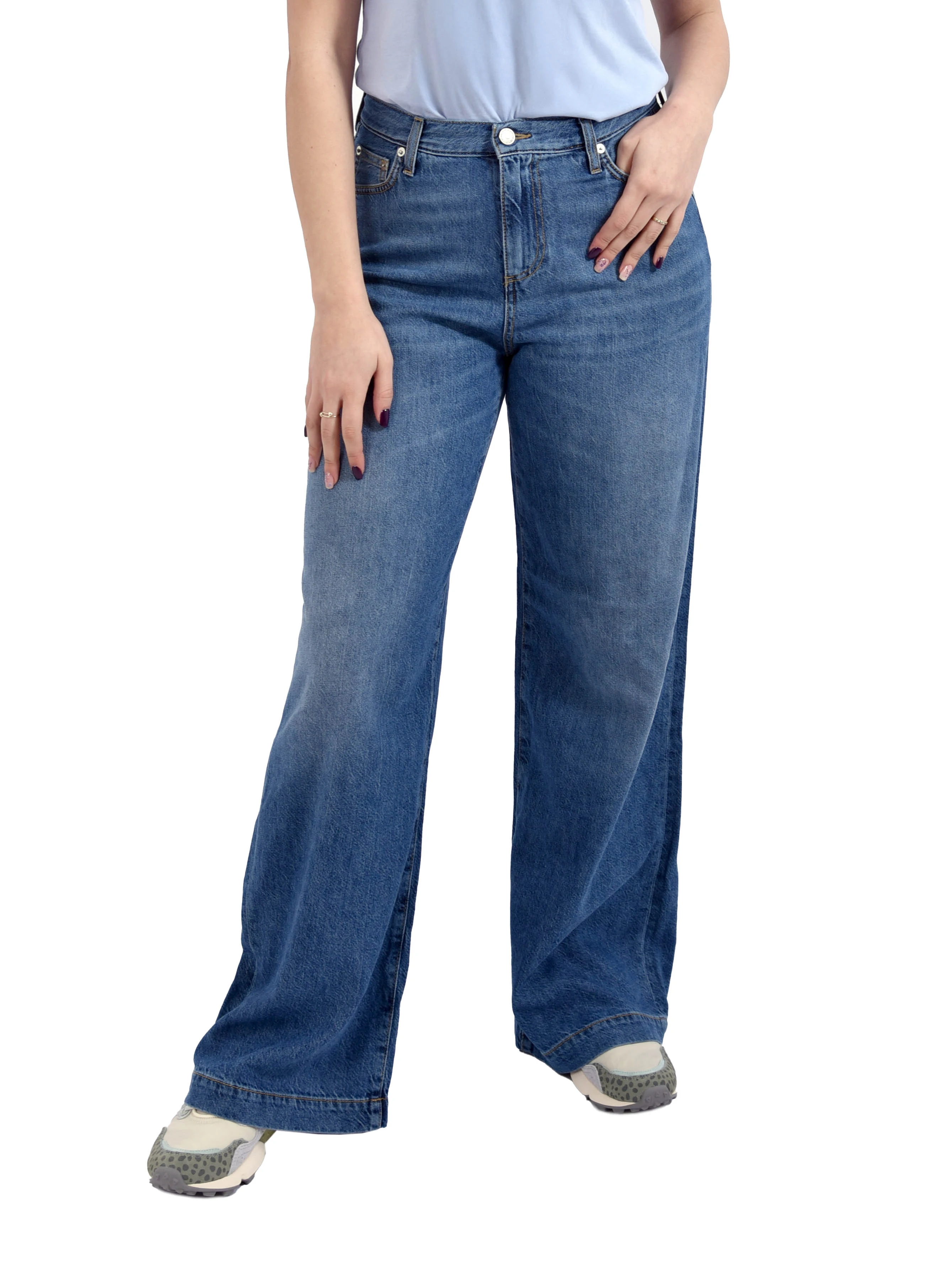 JEANS PALAZZO VITA ALTA LAVAGGIO MEDIO DONNA BLU