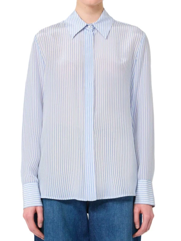 CAMICIA IN SETA DOPPIO BOTTONE IN METALLO DONNA CELESTE