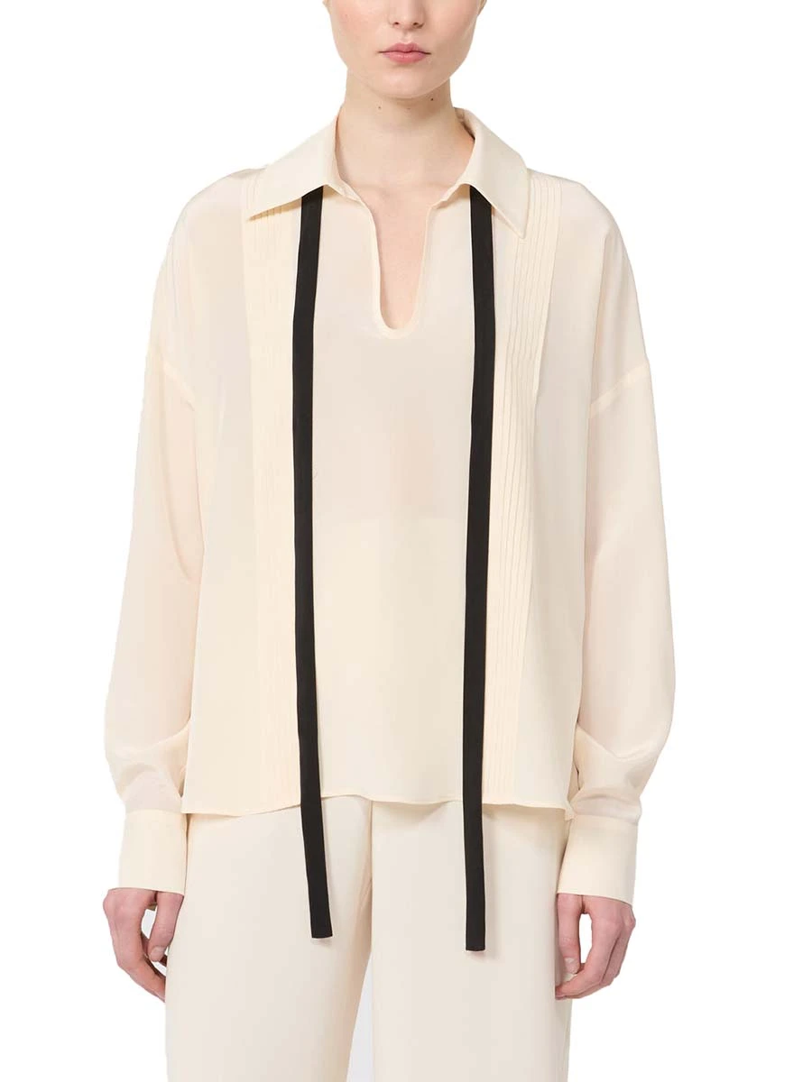 BLUSA IN PURA SETA CON SCOLLO A GOCCIA DONNA AVORIO