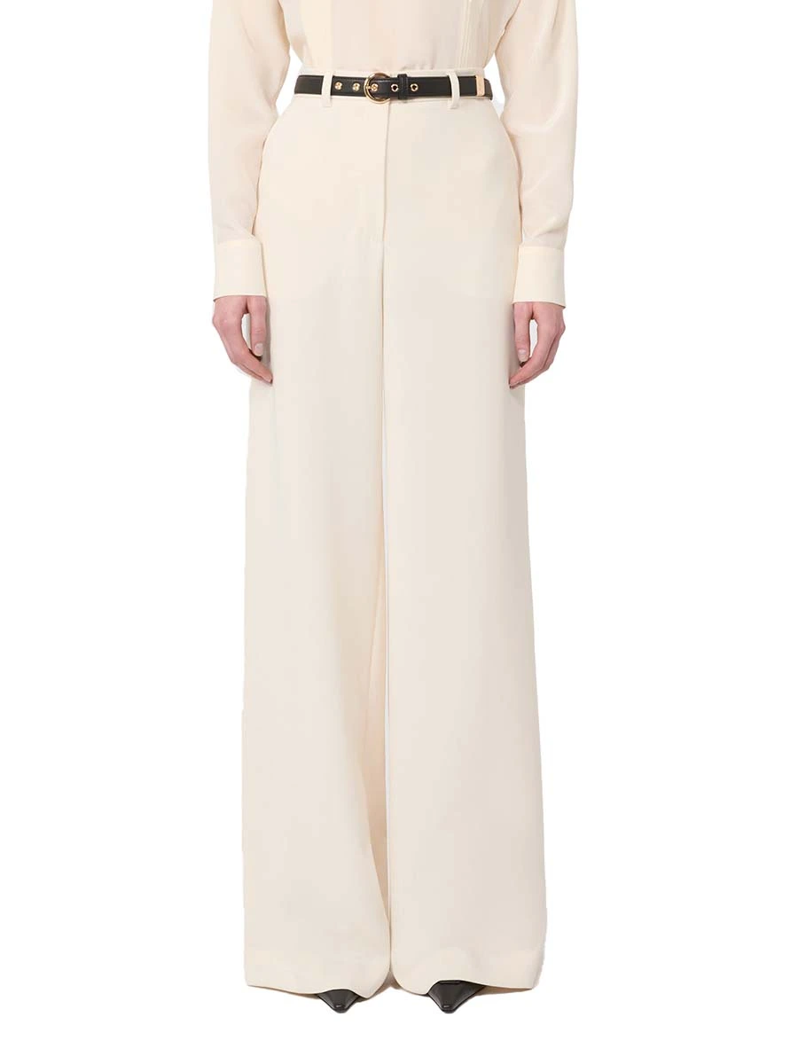 PANTALONI WIDE LEG IN CADY TECNICO CON CINTURA DONNA AVORIO