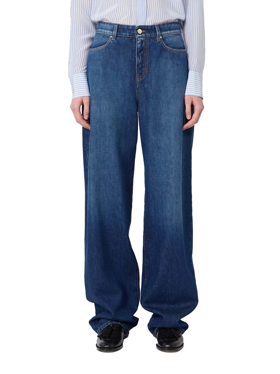 JEANS PALAZZO CHIUSURA ZIP E BOTTONE DONNA BLU JEANS