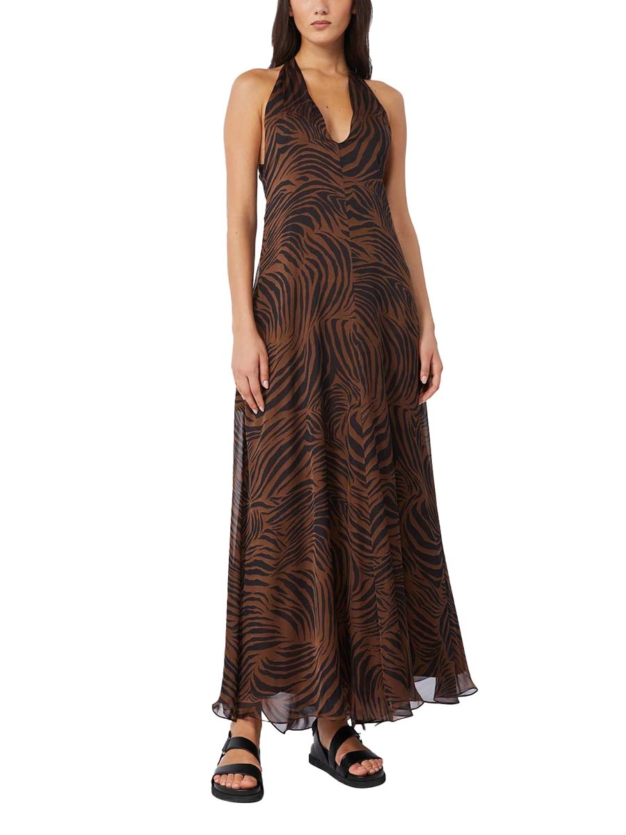 VESTITO LUNGO GONNA A PIEGHE DONNA MARRONE